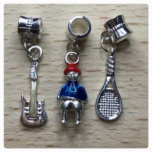 Guitar Music Instrument, Boy Silver Charm Bundle Sets